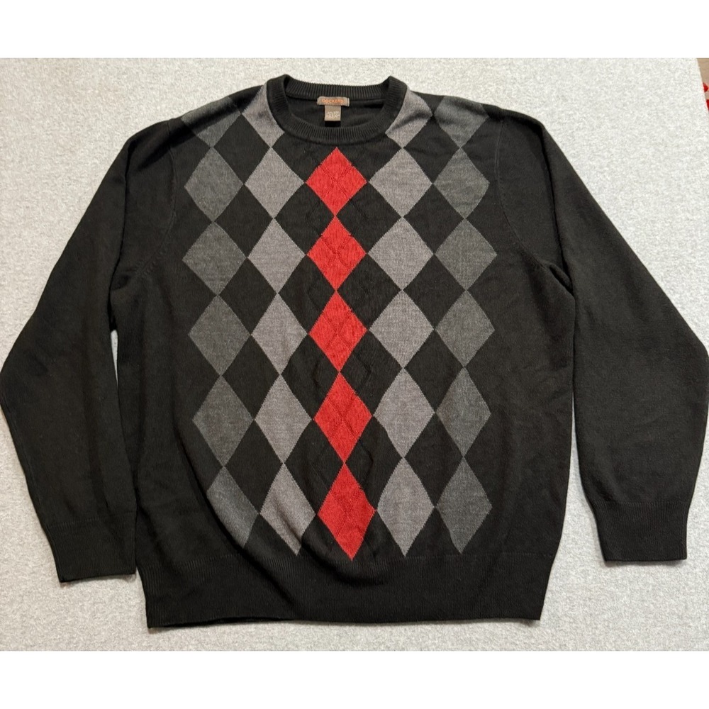 Dockers Acrylic Black, Red & Gray Argyle Soft Crew Neck Sweater Size XXL - Picture 2 of 11